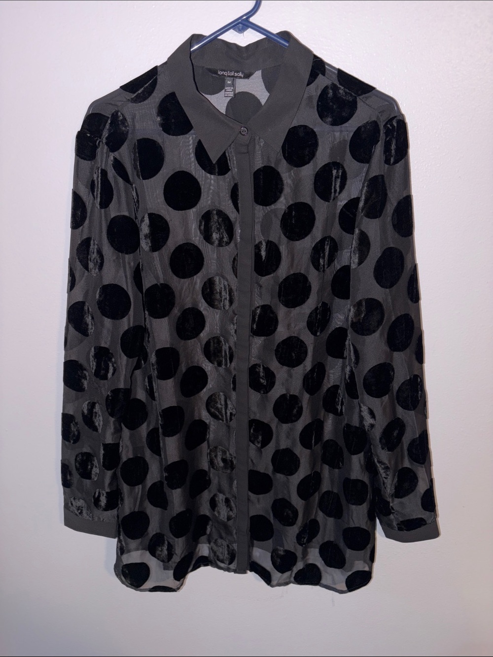 Long Tall Sally Black Polka Dot Button-Down Tunic, sz MT